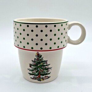 NEW Spode Christmas Tree Mug Polka Dot Stackable Mugs Set of 2 England 10 oz